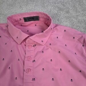 G/FORE Skull & Ts Ice Nylon Golf Polo Shirt Pink Size L Slim Fit